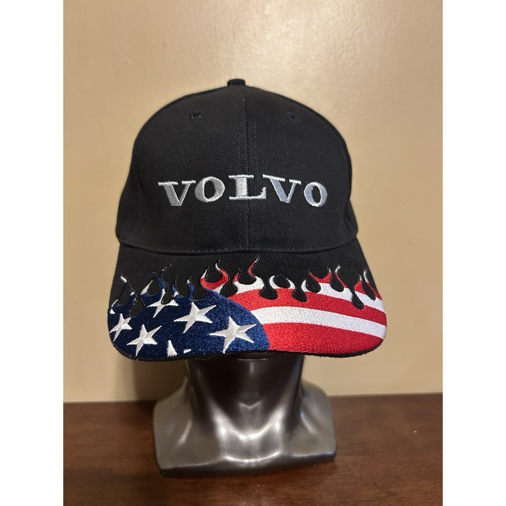 Daystone Volvo American Flag Flame Baseball Cap Mens Black Adjustable Hat OSFM